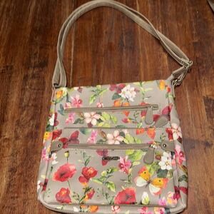 Multi-Sak Crossbody Bag/Purse with Floral and Butterfly Pattern Adjustable Strap